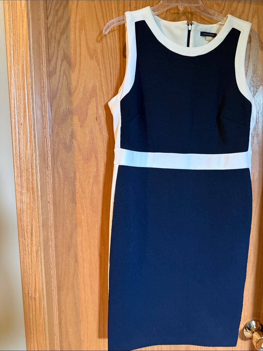 Tommy Hilfiger Navy and White Sleeveless Sheath Midi Dress